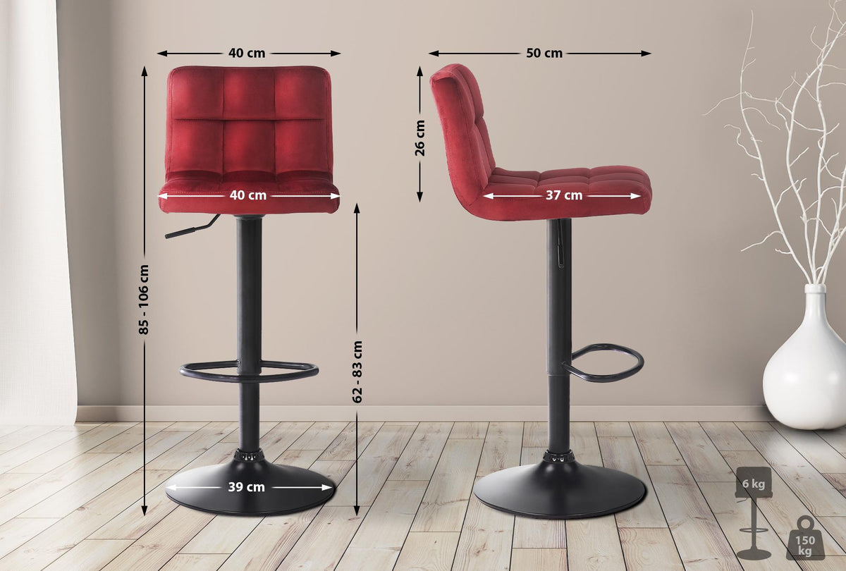 Set van 4 barkrukken Feni fluweel rood rot
