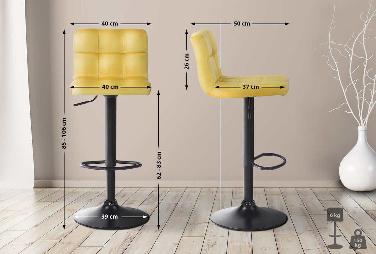 Set van 4 barkrukken Feni fluweel geel gelb