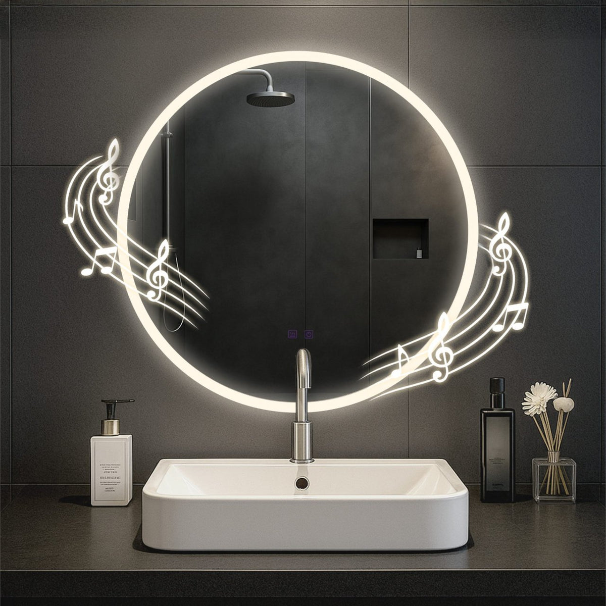 Badkamerspiegel Laconia met Bluetooth Ø 70 klarglas