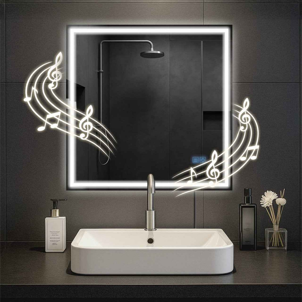 Badkamerspiegel Jaffrey met Bluetooth 80x80 cm klarglas