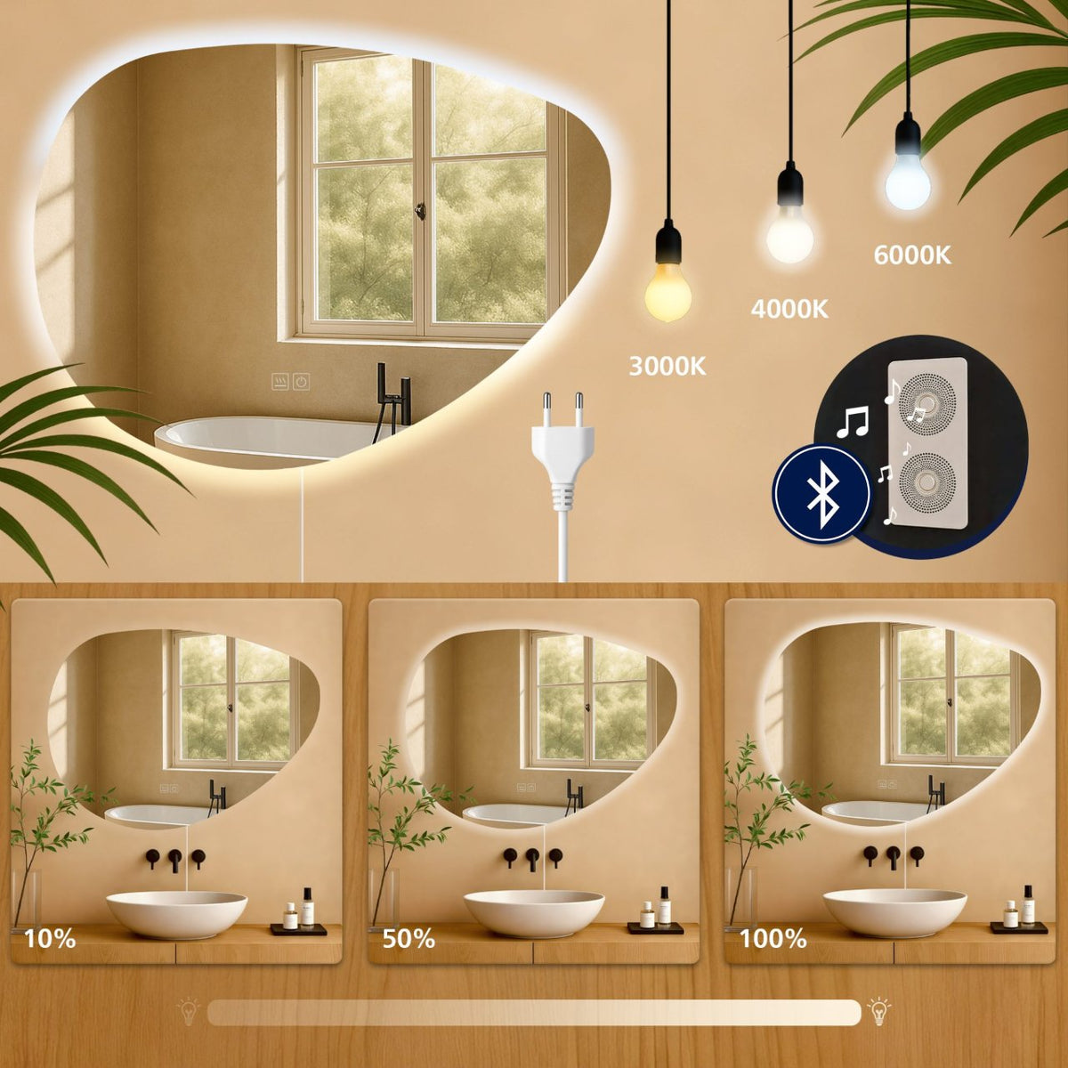 Badkamerspiegel Almafie met Bluetooth klarglas