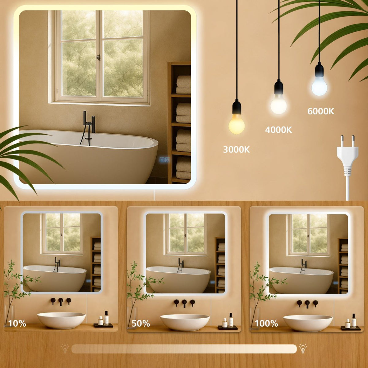 Badkamerspiegel Jericho 80x80 cm klarglas