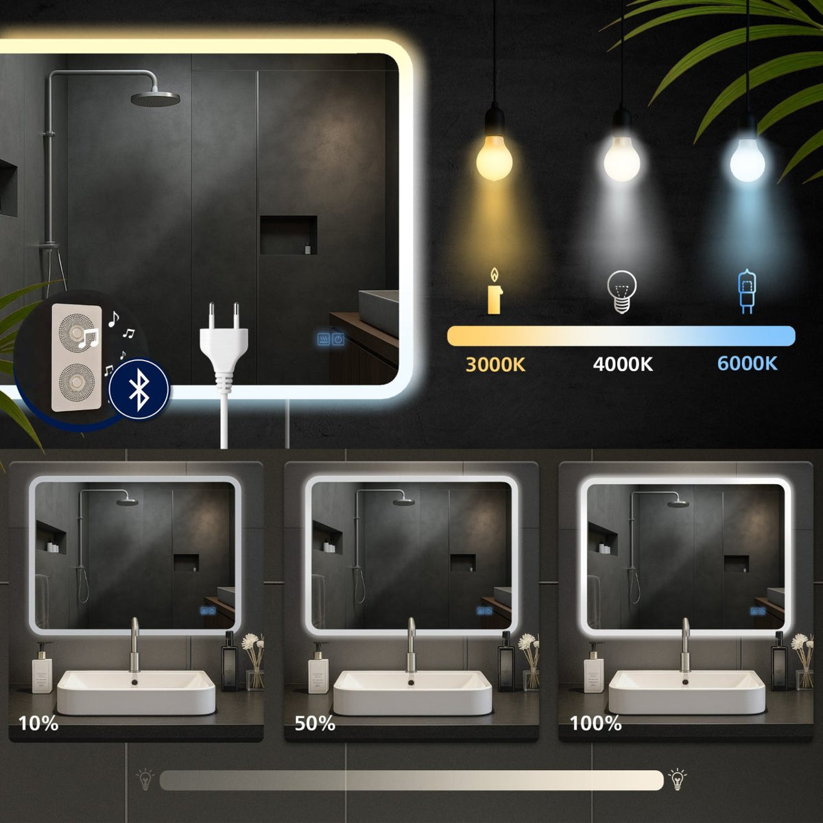 Badkamerspiegel Jericho met Bluetooth 60x80 cm klarglas