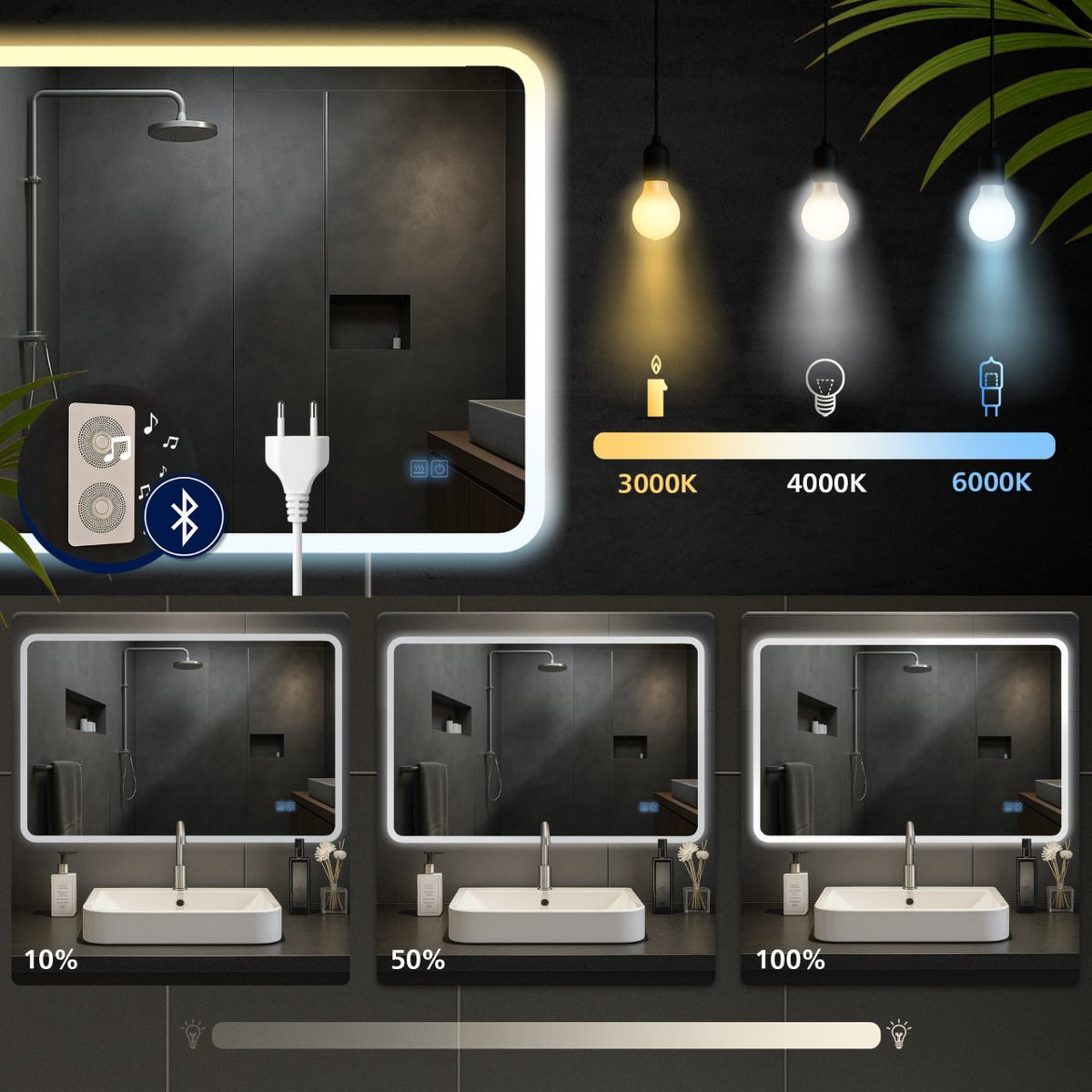 Badkamerspiegel Jericho met Bluetooth 70x100 cm klarglas