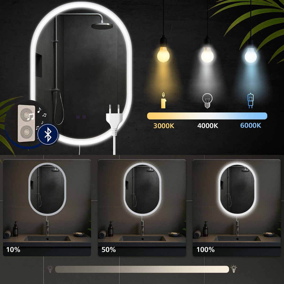 Badkamerspiegel Karishma met Bluetooth klarglas