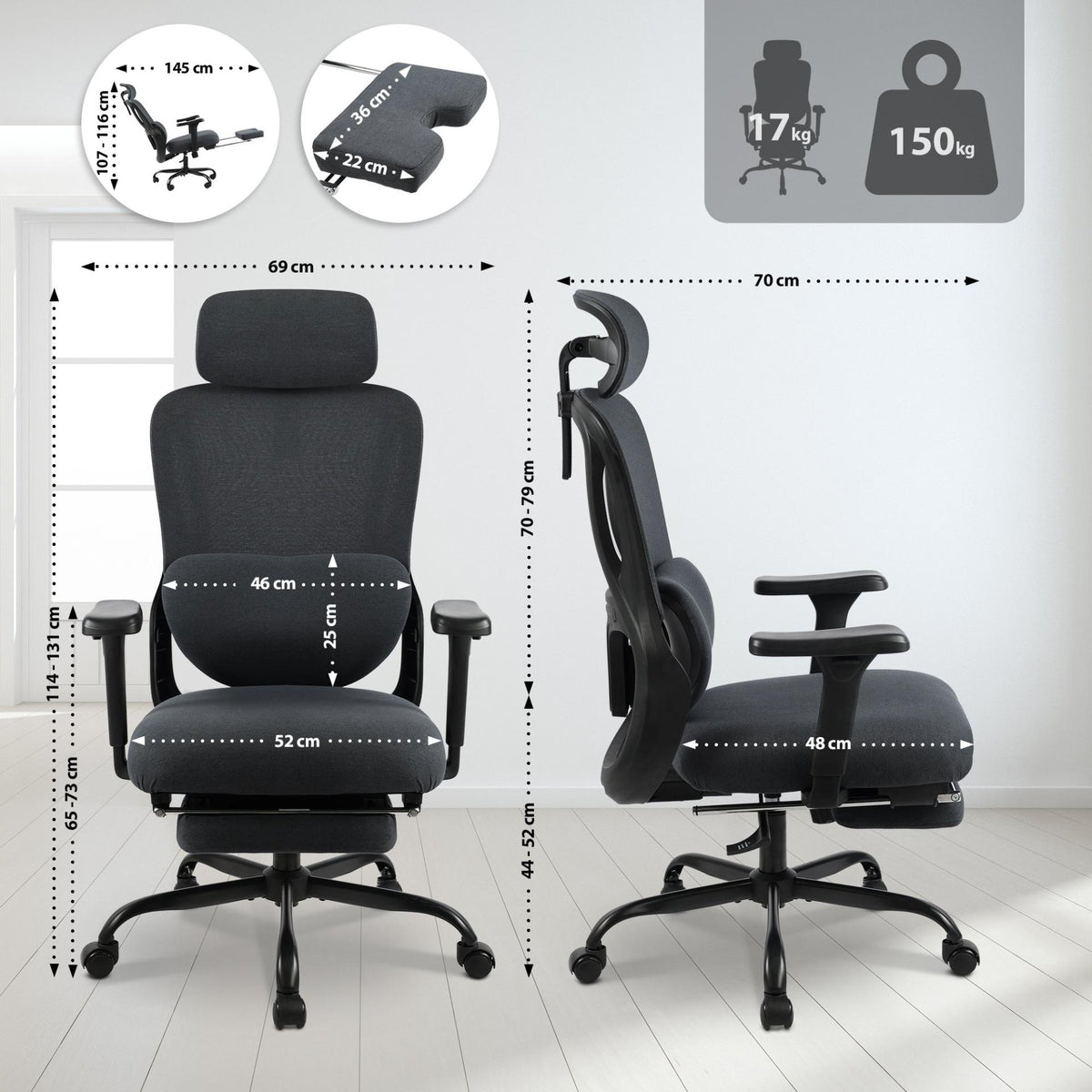 Bureaustoel Leesburg zwart/zwart schwarz/schwarz