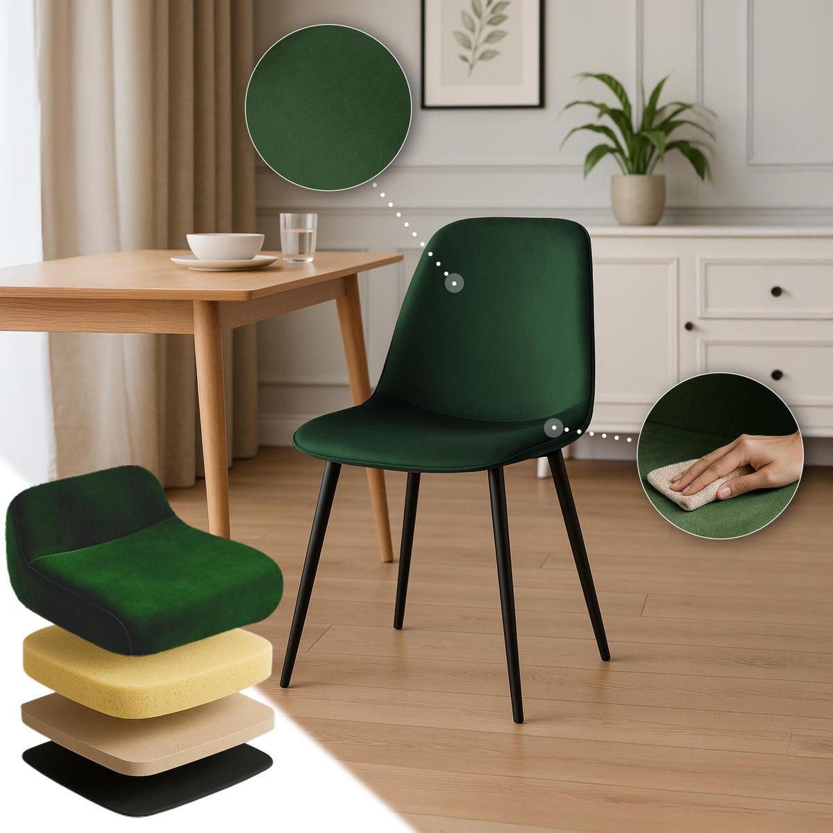 Set van 4 eetkamerstoelen Maryam groen,Fluweel grün