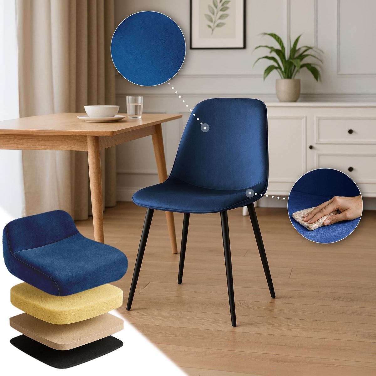 Set van 4 eetkamerstoelen Maryam donkerblauw,Fluweel dunkelblau