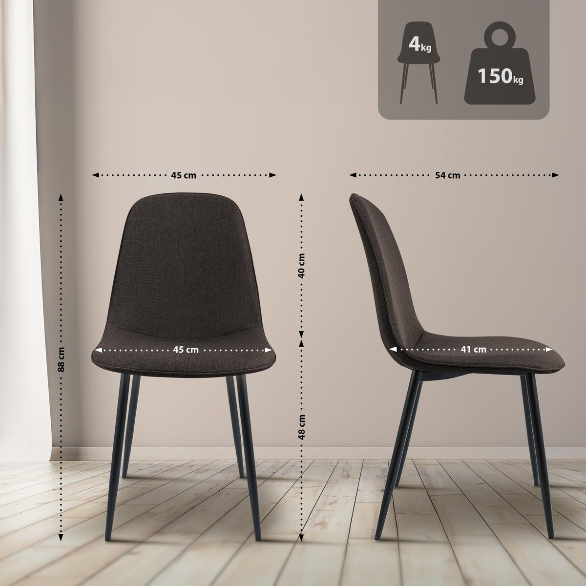 Set van 4 eetkamerstoelen Maryam bruin,Stof braun