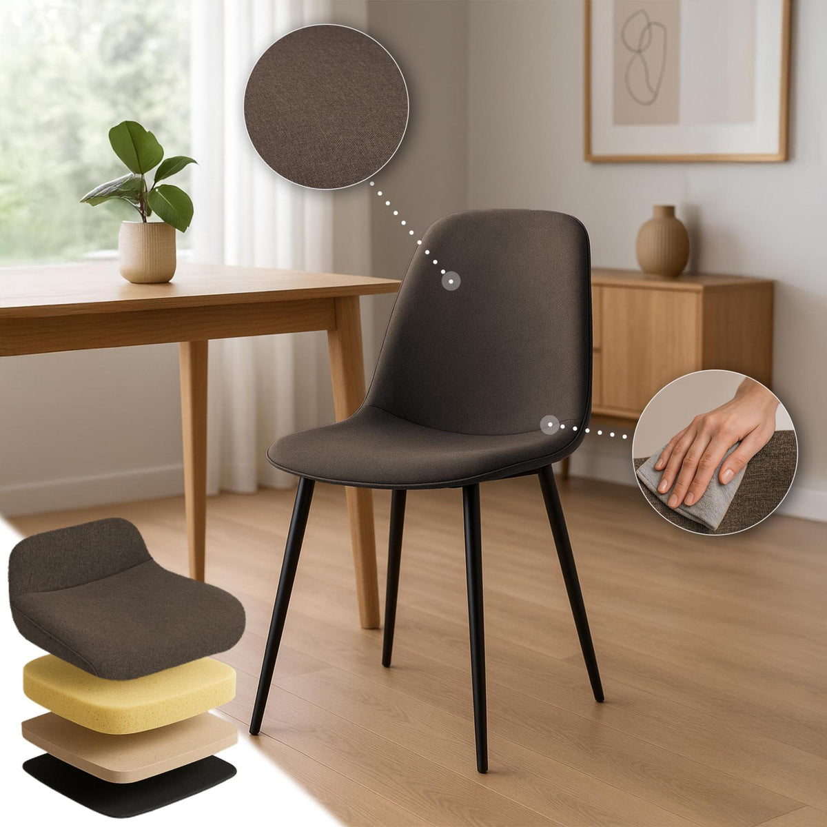 Set van 4 eetkamerstoelen Maryam bruin,Stof braun