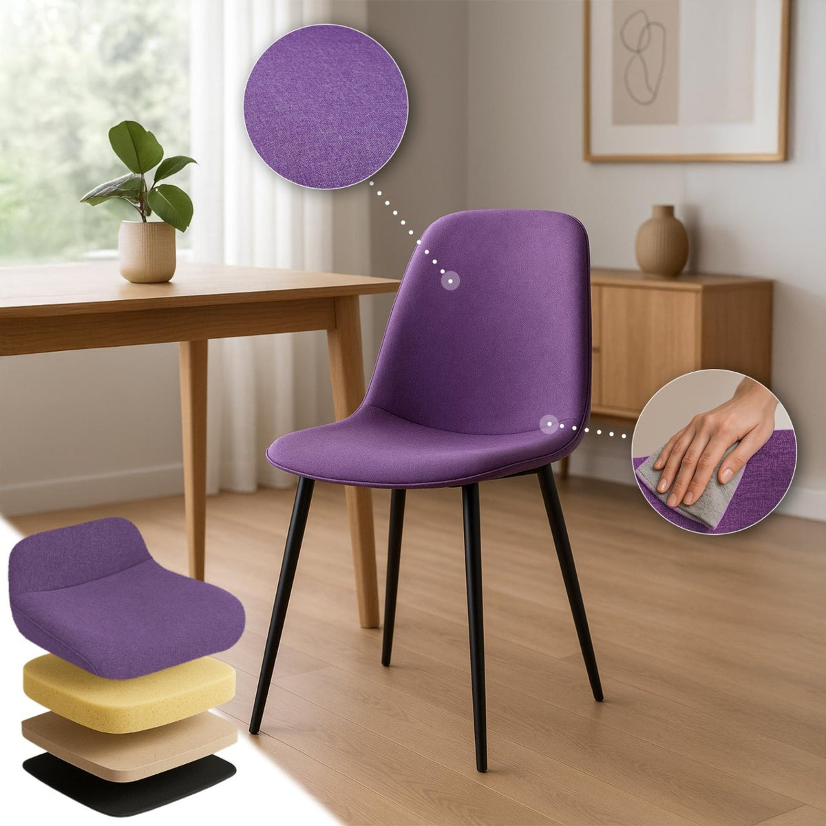 Eetkamerstoel Maryam purper,Stof lila
