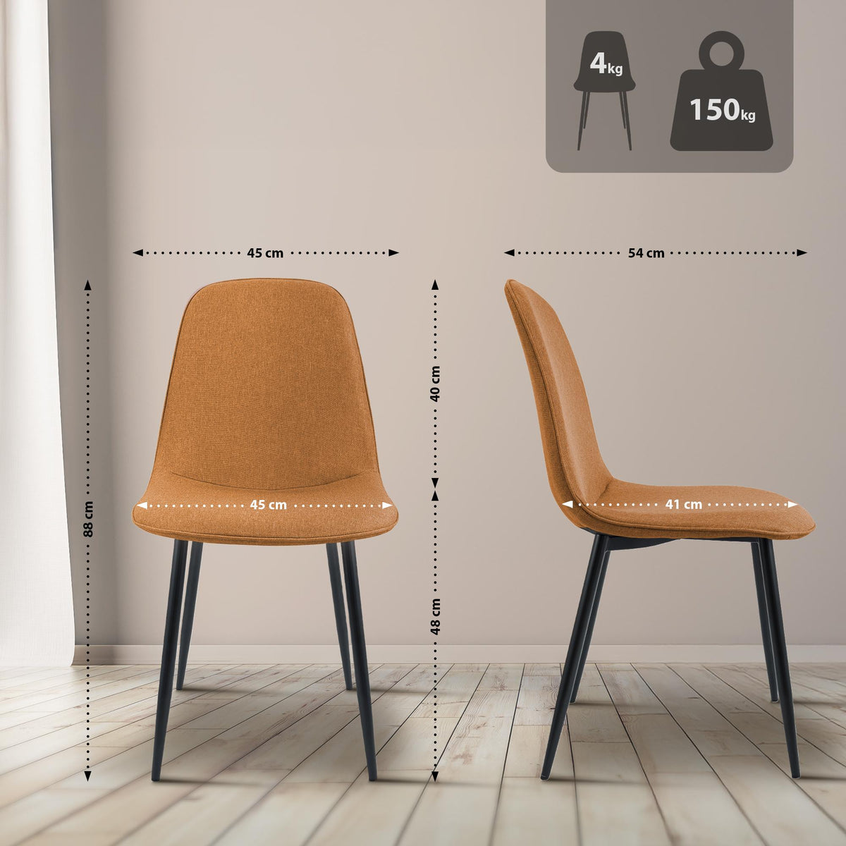 Set van 4 eetkamerstoelen Maryam oranje,Stof orange