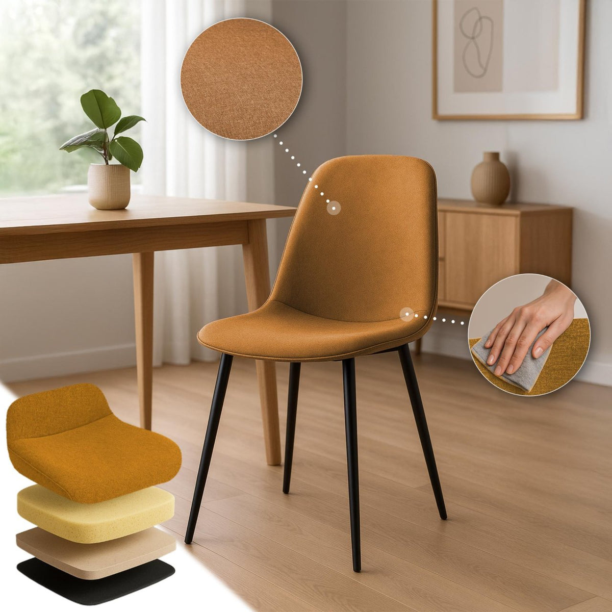 Set van 4 eetkamerstoelen Maryam oranje,Stof orange