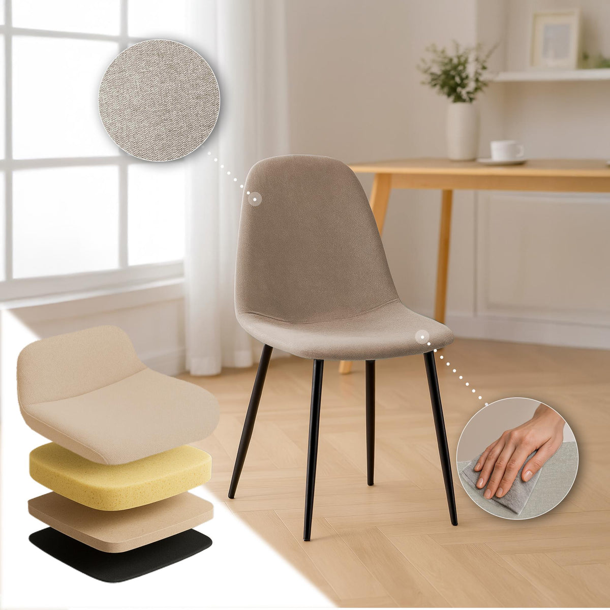 Eetkamerstoel Napier creme,Stof creme