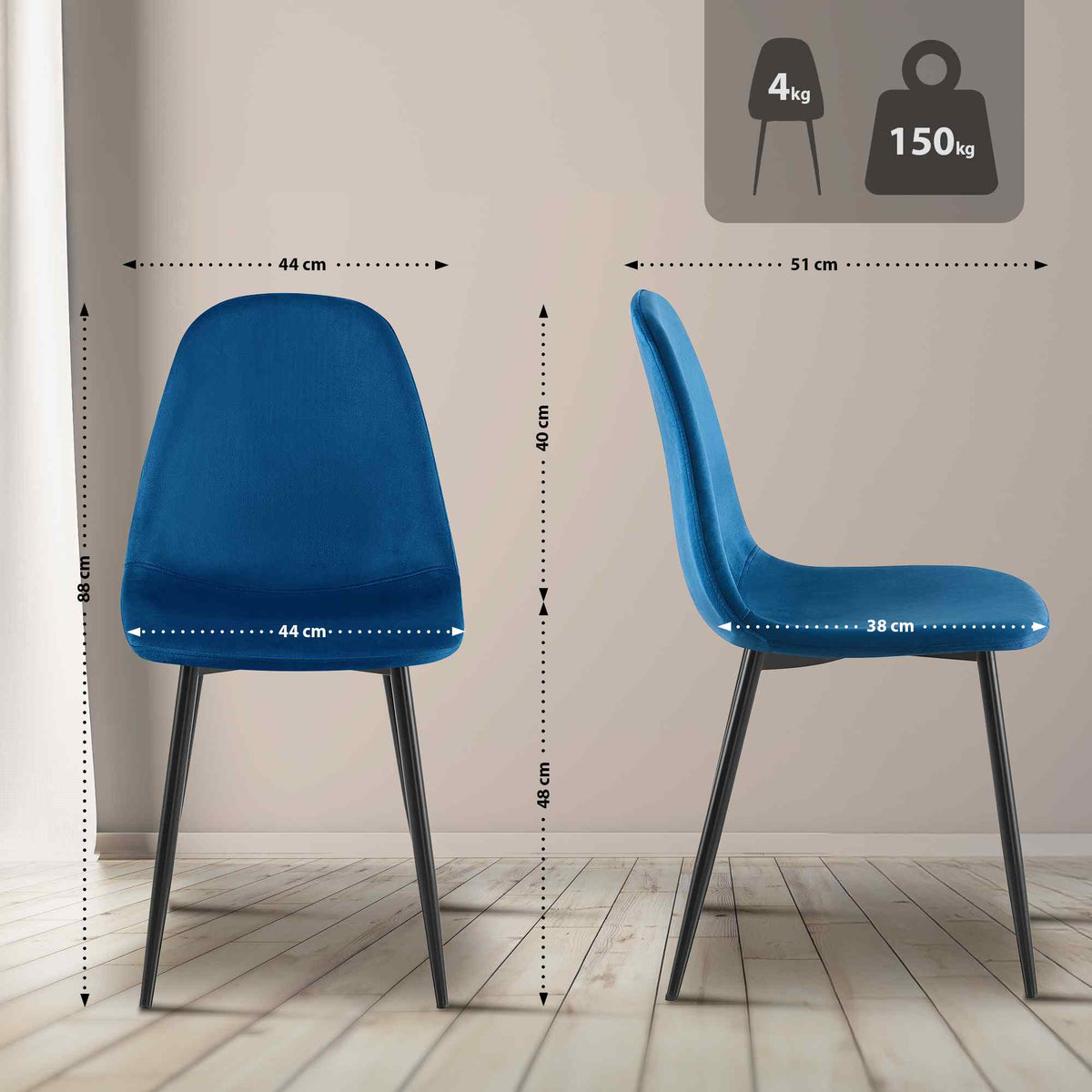 Eetkamerstoel Napier blauw,Fluweel blau