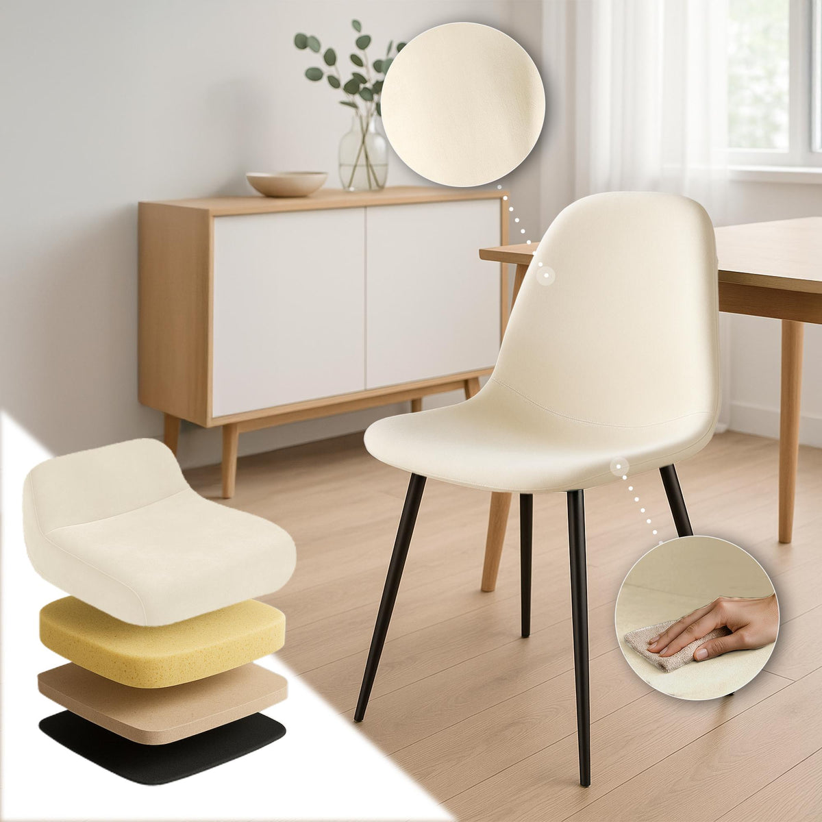 Eetkamerstoel Napier creme,Fluweel creme