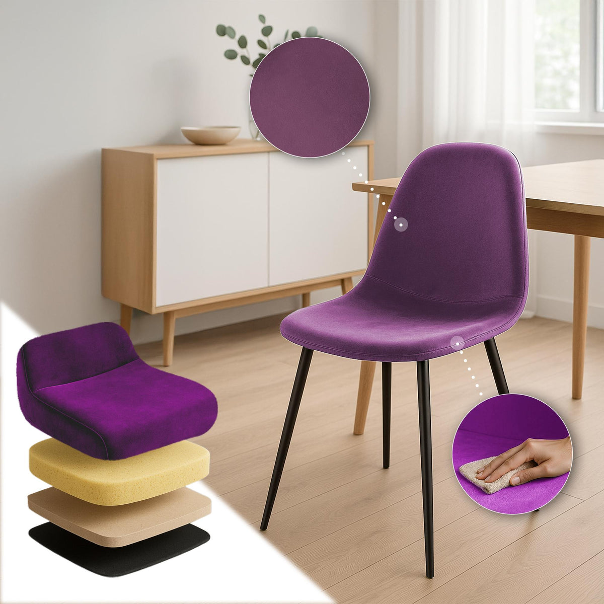 Eetkamerstoel Napier purper,Fluweel lila