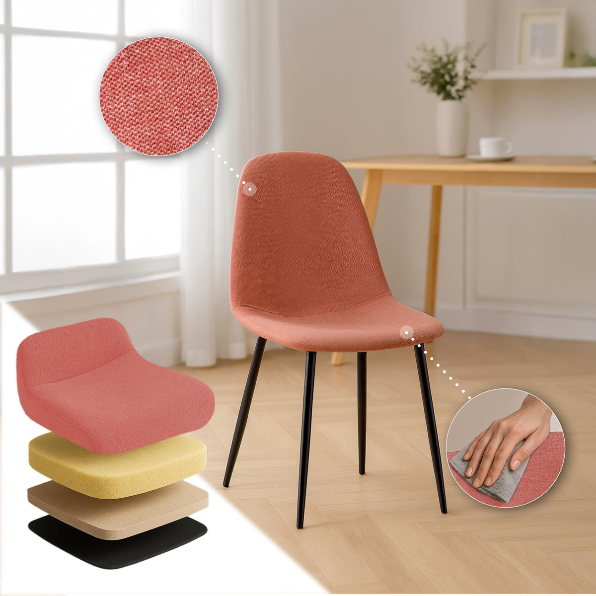 Set van 4 Napier eetkamerstoelen oranje,Stof orange