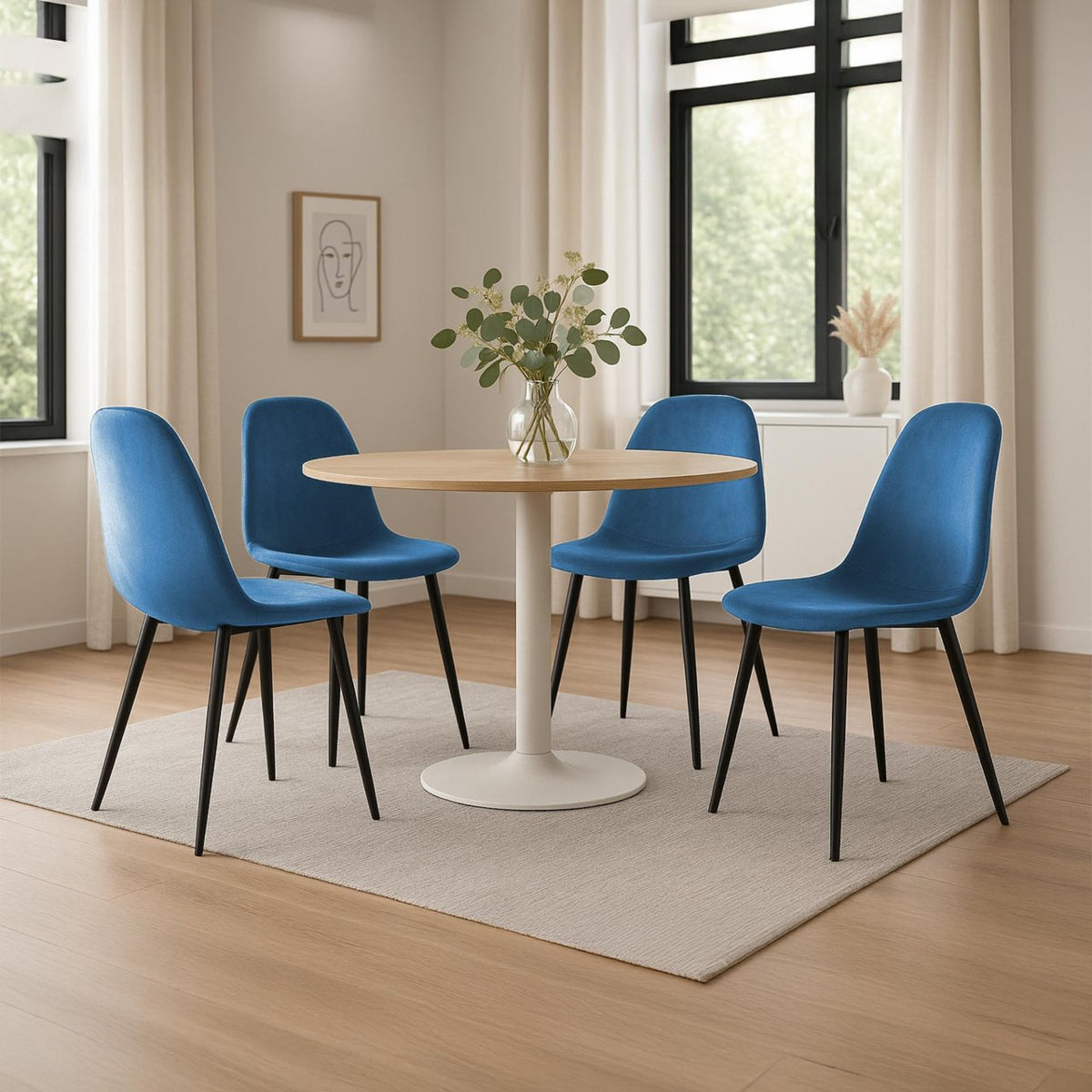 Set van 4 Napier eetkamerstoelen blauw,Fluweel blau