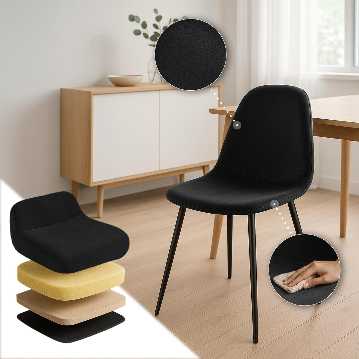 Set van 4 Napier eetkamerstoelen zwart,Fluweel schwarz