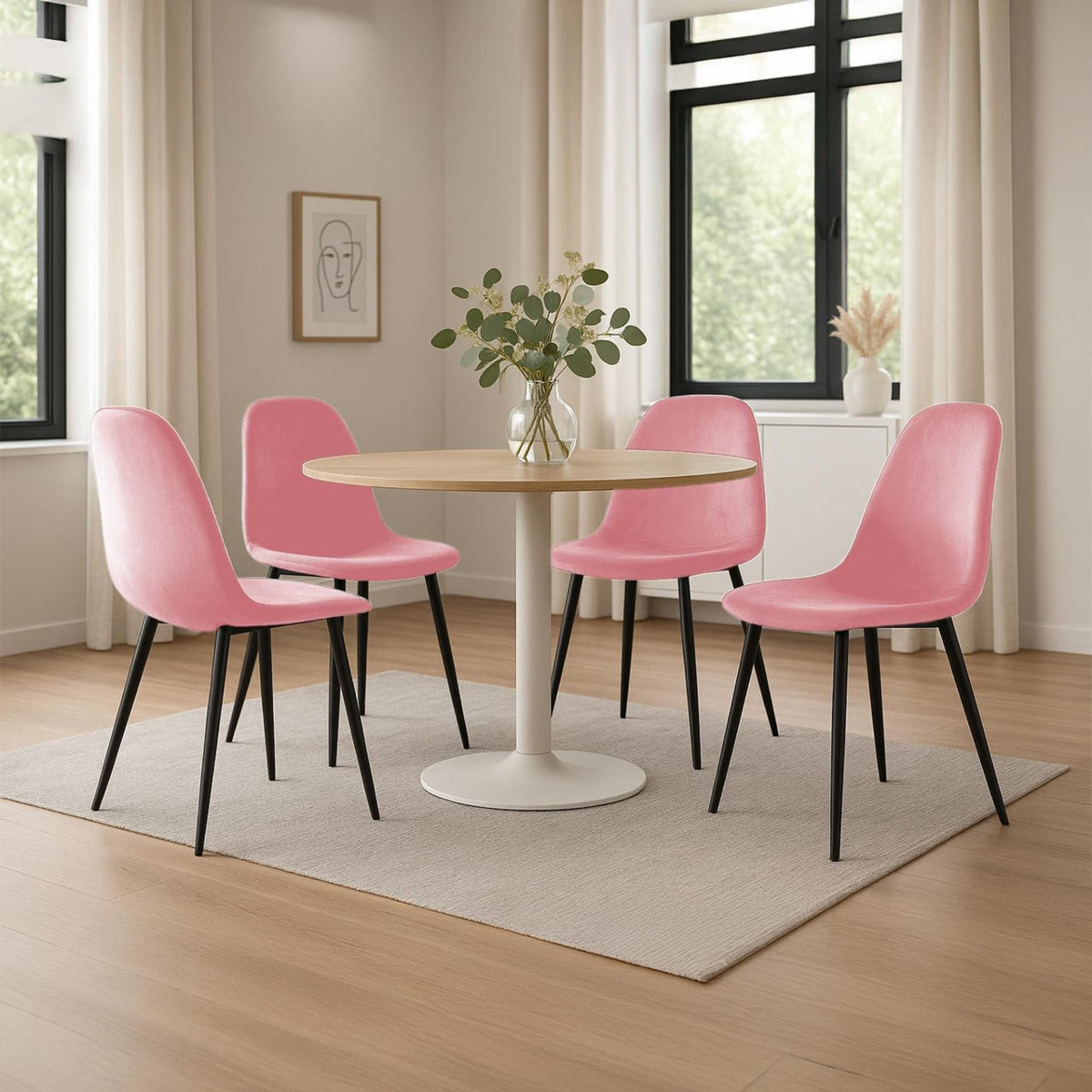 Set van 4 Napier eetkamerstoelen roze,Fluweel pink