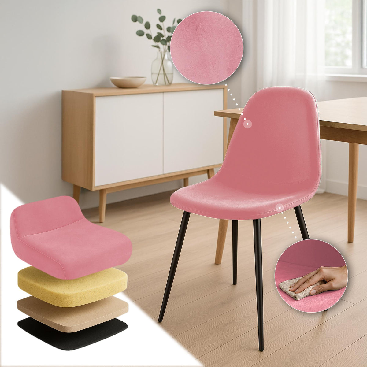 Set van 4 Napier eetkamerstoelen roze,Fluweel pink