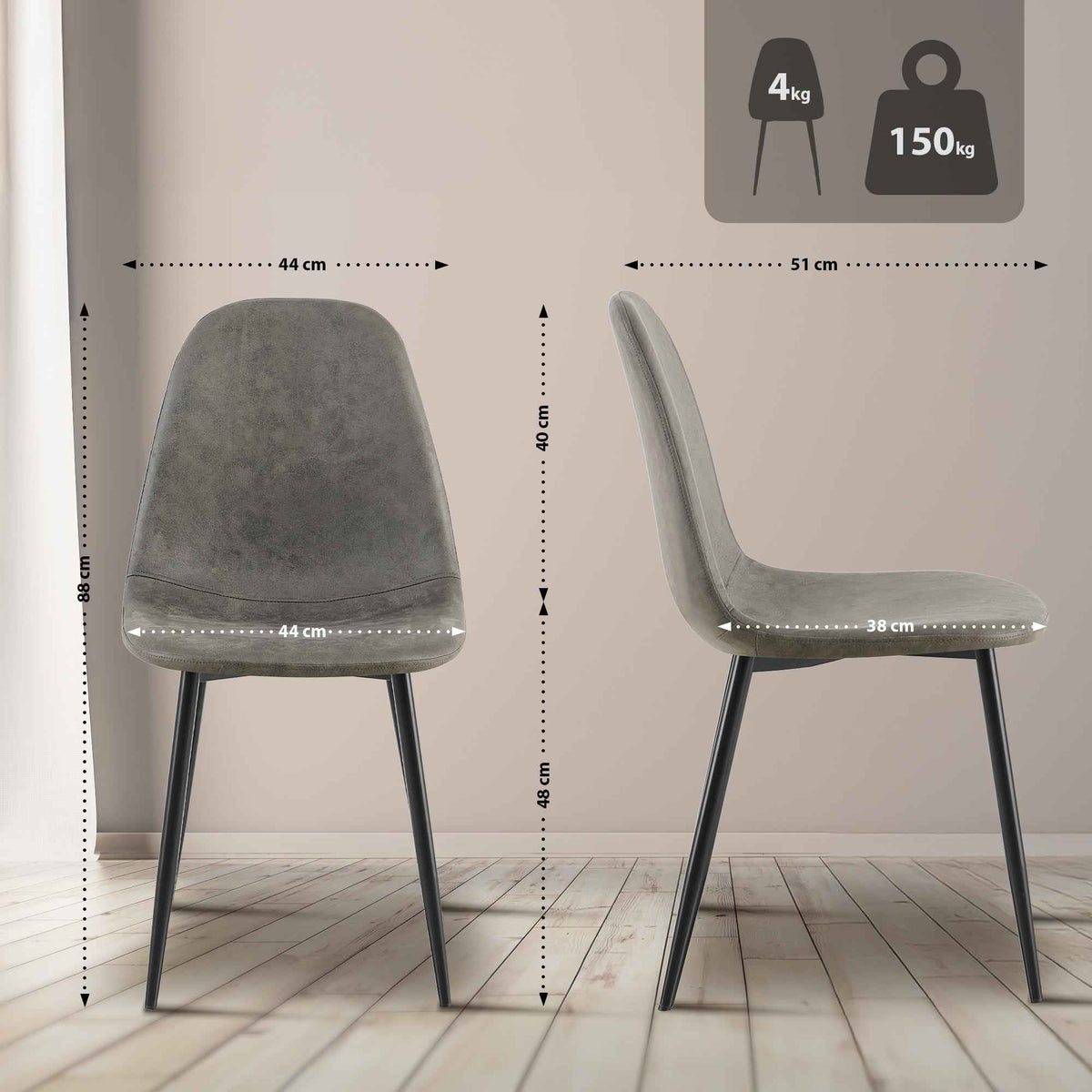 Set van 4 Napier eetkamerstoelen donkergrijs,Kunstleer dunkelgrau