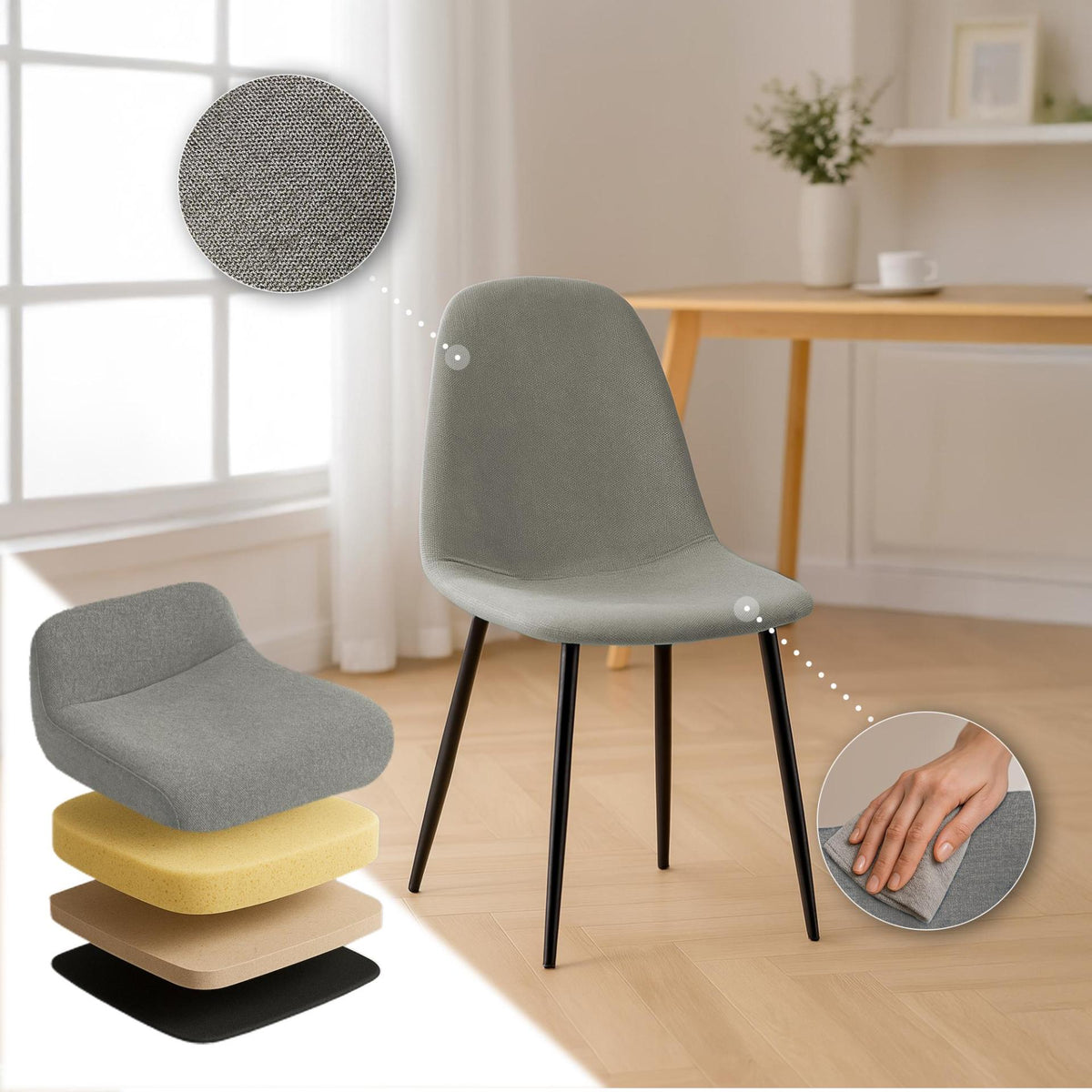 Set van 4 Napier eetkamerstoelen licht grijs,Stof hellgrau