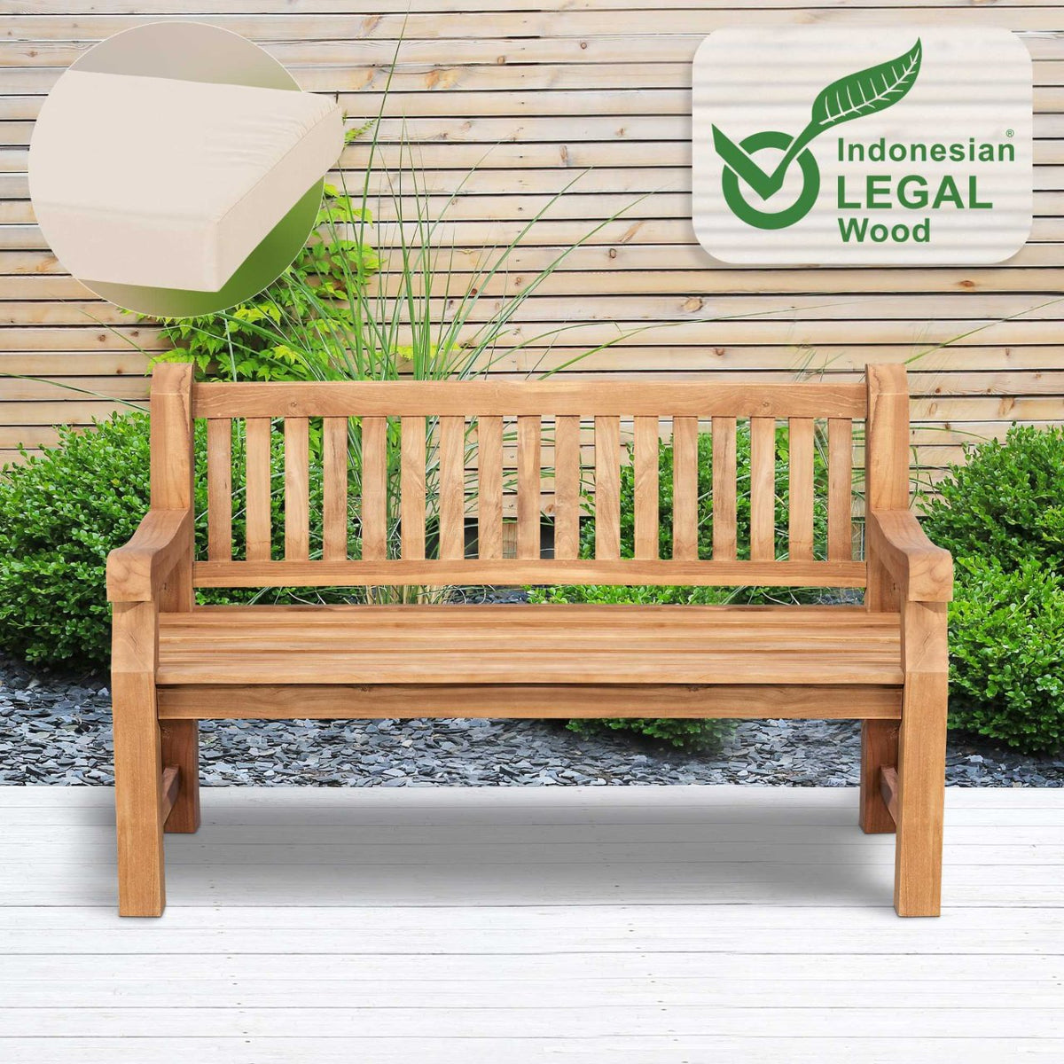 Teakbank Daxon mit Sitzkissen 150 cm creme