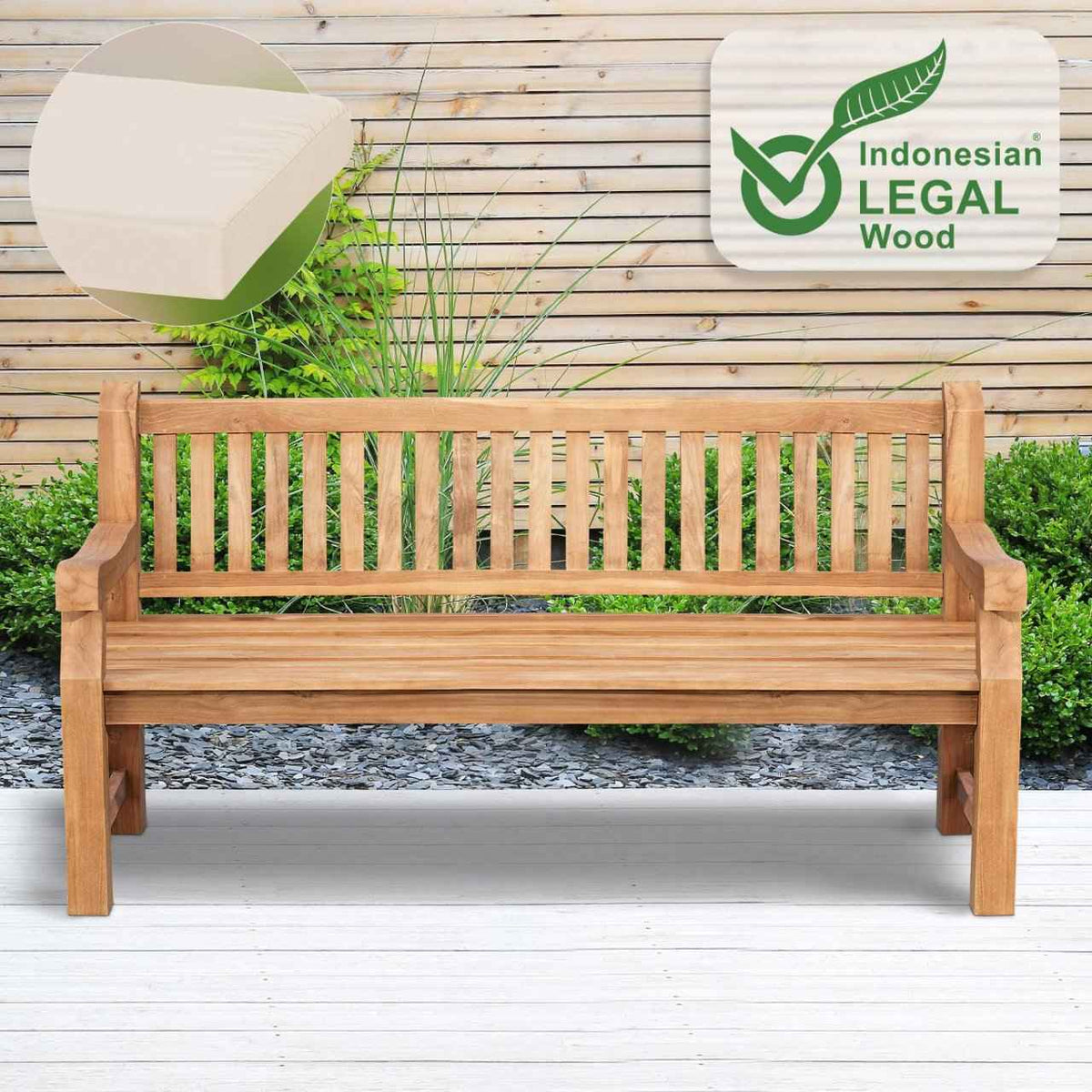 Tuinbank Teakhout Jackson met Zitkussen creme,166x48x8 cm creme
