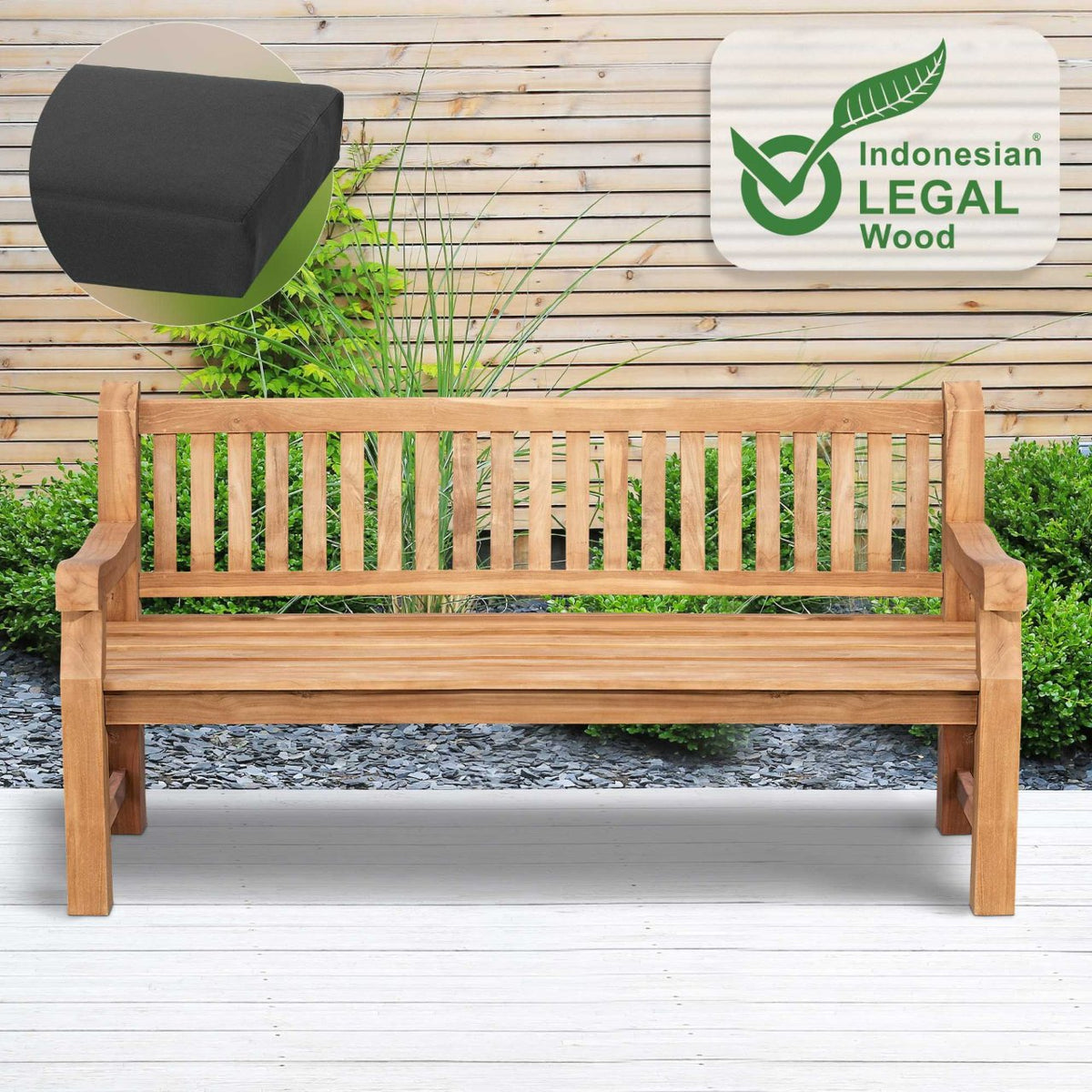 Teakbank Daxon mit Sitzkissen 180 cm dunkelgrau