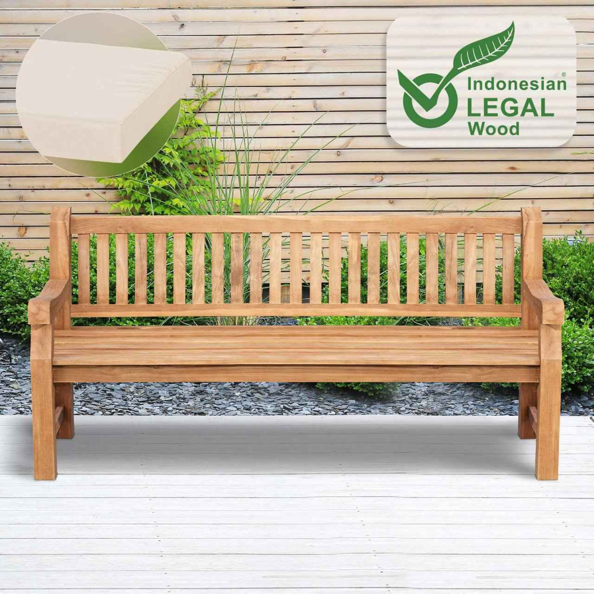 Tuinbank Teakhout Jackson met Zitkussen creme,186x48x8 cm creme