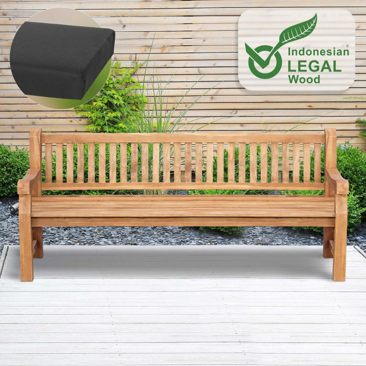 Teakbank Daxon mit Sitzkissen 220 cm dunkelgrau