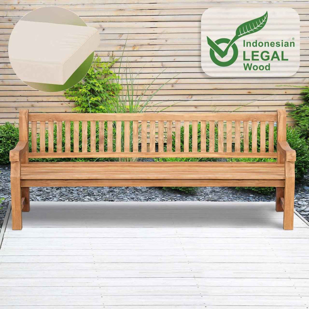 Tuinbank Teakhout Jackson met Zitkussen creme,226x48x8 cm creme