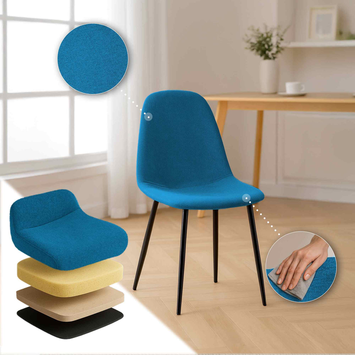 Set van 4 Napier eetkamerstoelen blauw,Stof blau