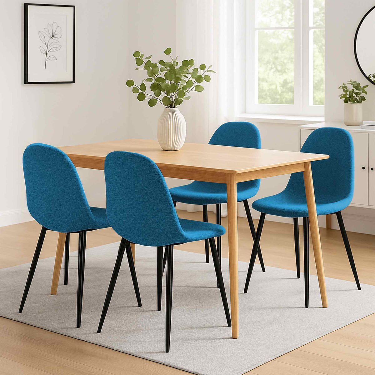 Set van 4 Napier eetkamerstoelen blauw,Stof blau