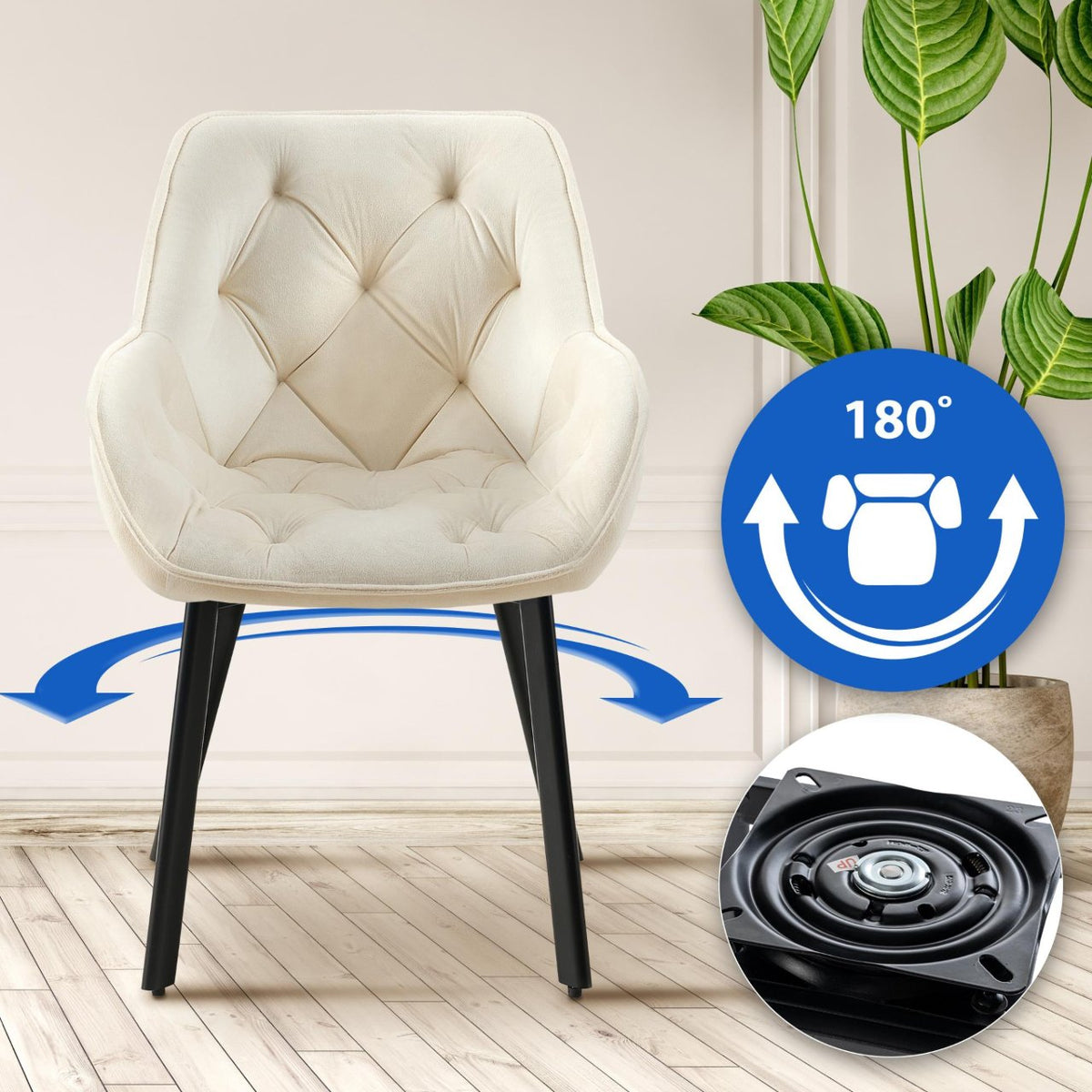 Set van 2 eetkamerstoelen Antigo Fluweel creme creme