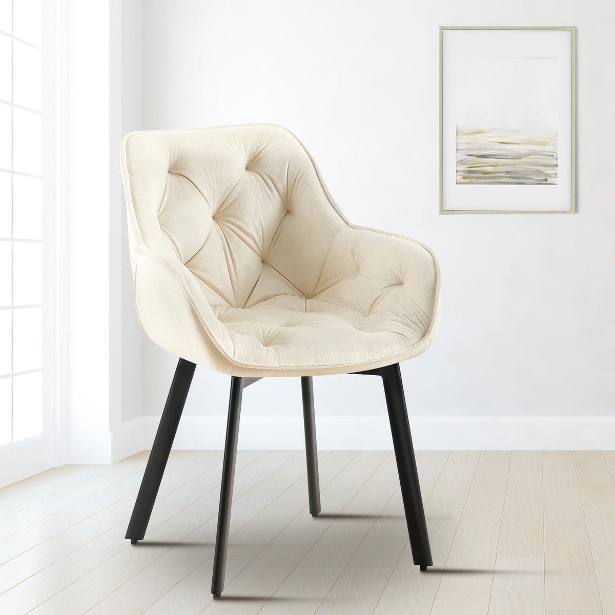 Set van 2 eetkamerstoelen Antigo Fluweel creme creme