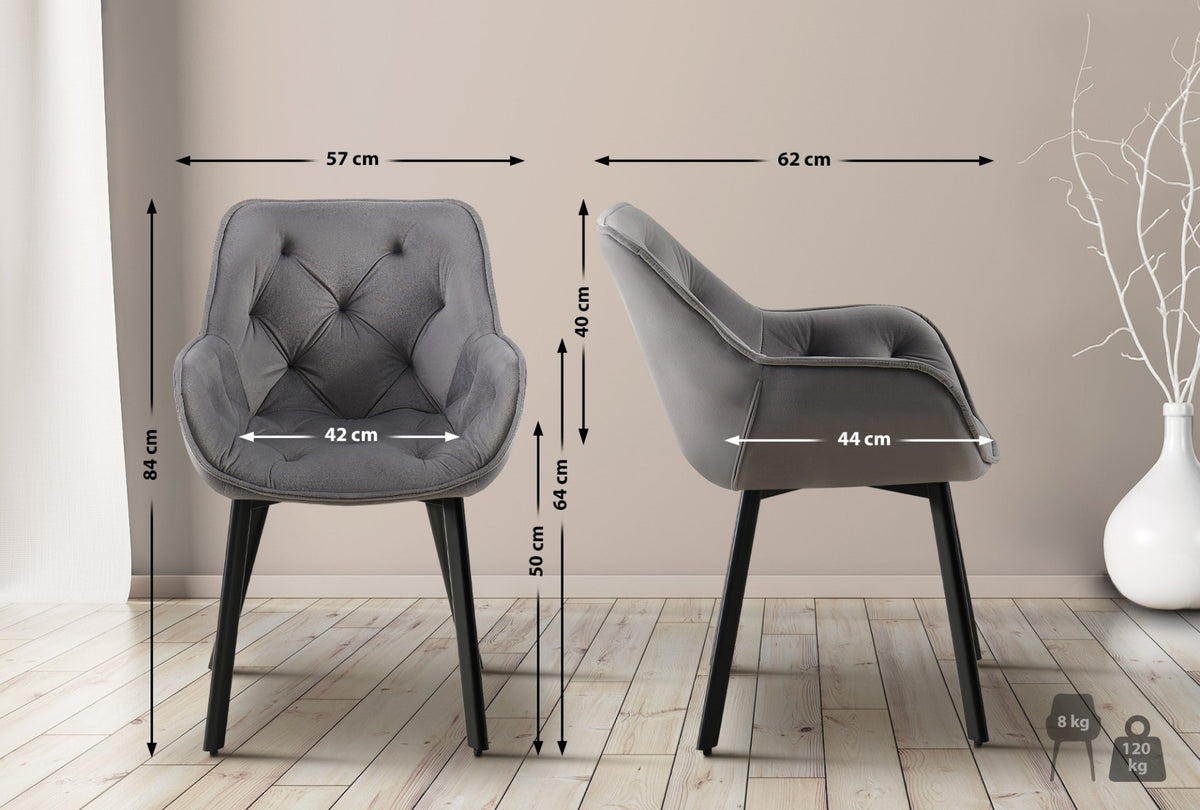 Set van 2 eetkamerstoelen Antigo Fluweel donkergrijs dunkelgrau