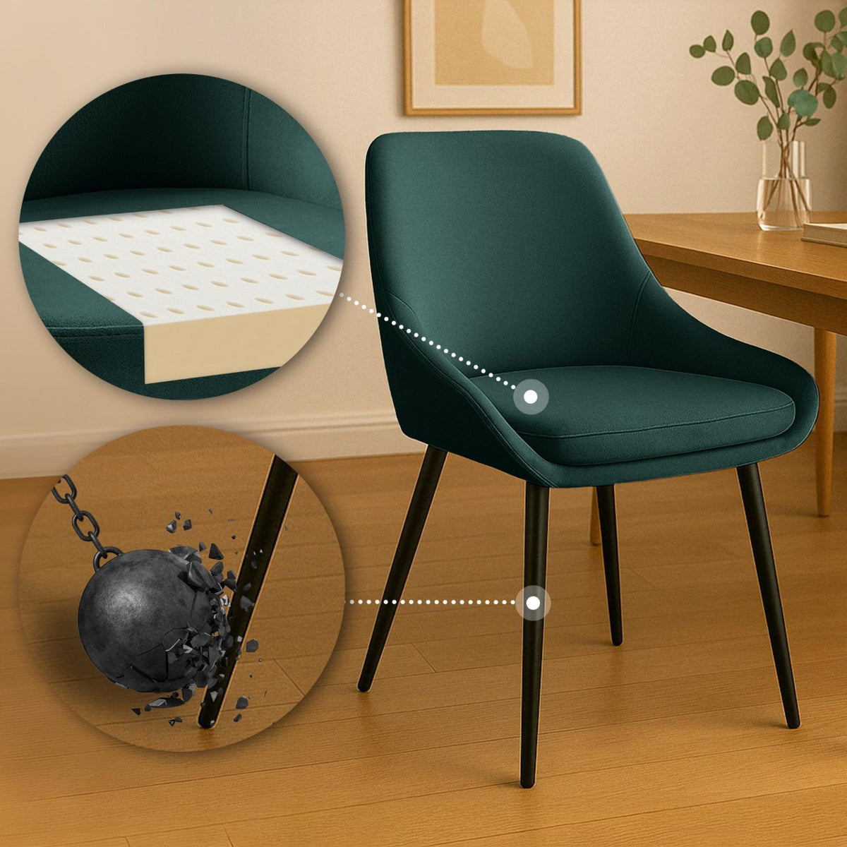 Set van 2 eetkamerstoelen Elmira groen,Metaal mat zwart grün