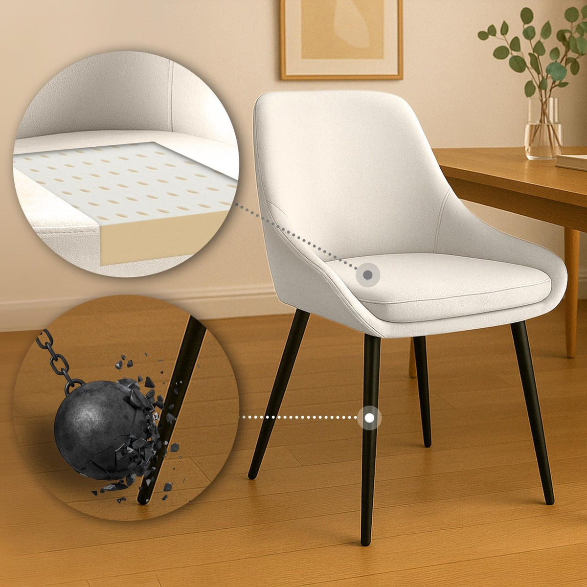 Set van 2 eetkamerstoelen Elmira creme,Metaal mat zwart creme