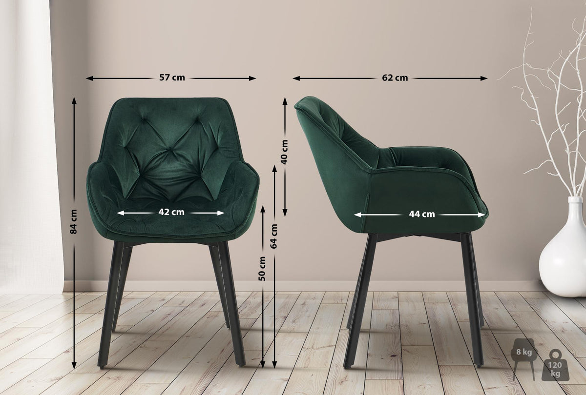 Set van 2 eetkamerstoelen Antigo Fluweel groen grün