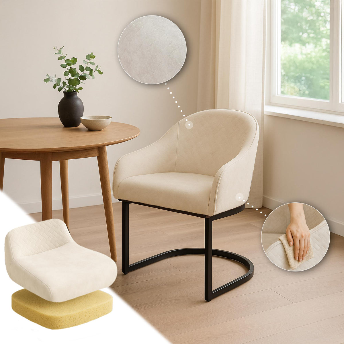 Eetkamerstoel Jarik Fluweel creme creme