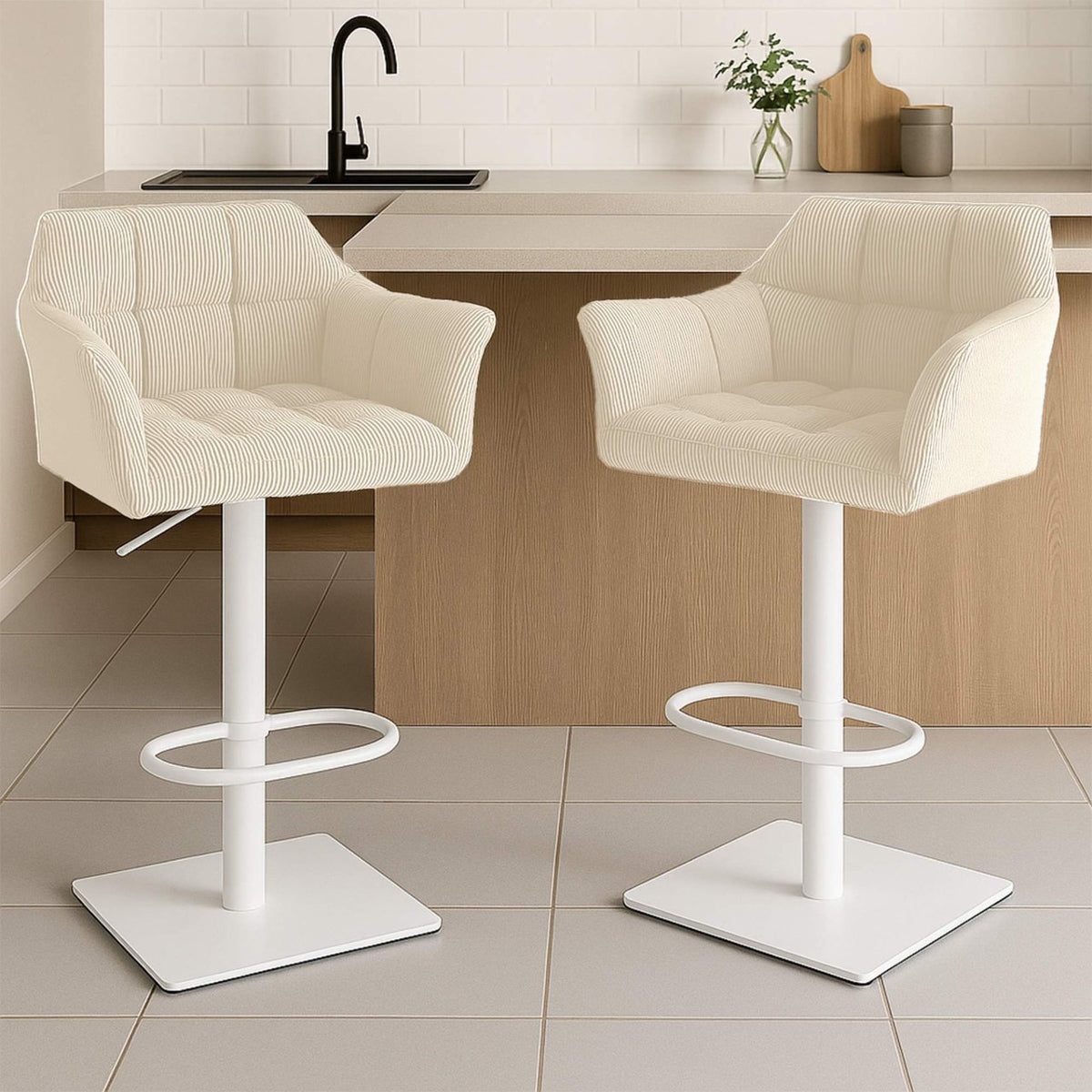 Barkruk Damaso Cord creme,wit creme