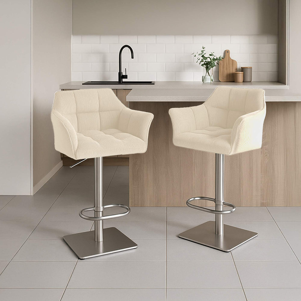 Barkruk Damaso Cord creme,zwart creme