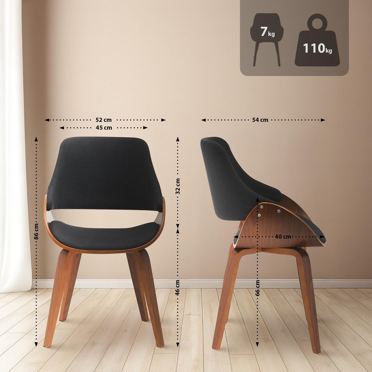 Set van 2 eetkamerstoelen Vangale walnoot/zwart,Stof walnuss/schwarz