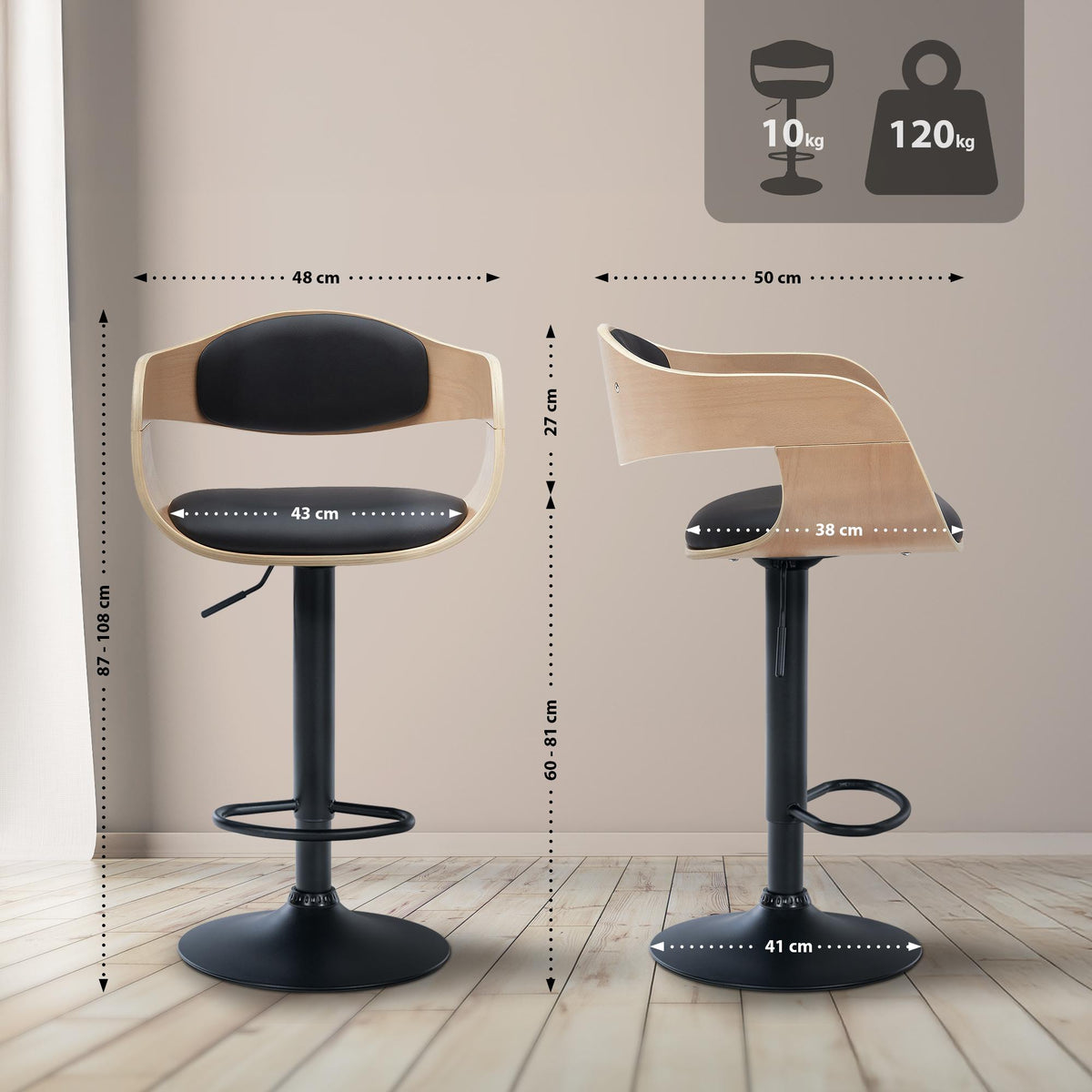 Set van 2 barkrukken Kingston natura/zwart,Kunstleer natura/schwarz