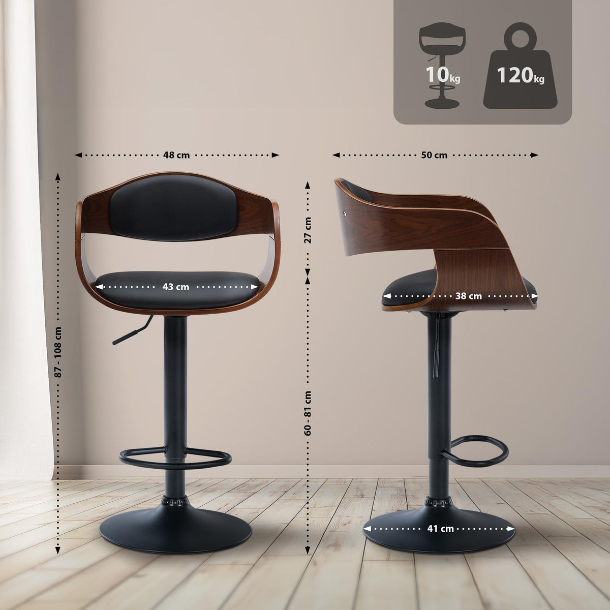 Set van 2 barkrukken Kingston walnoot/zwart,Kunstleer walnuss/schwarz