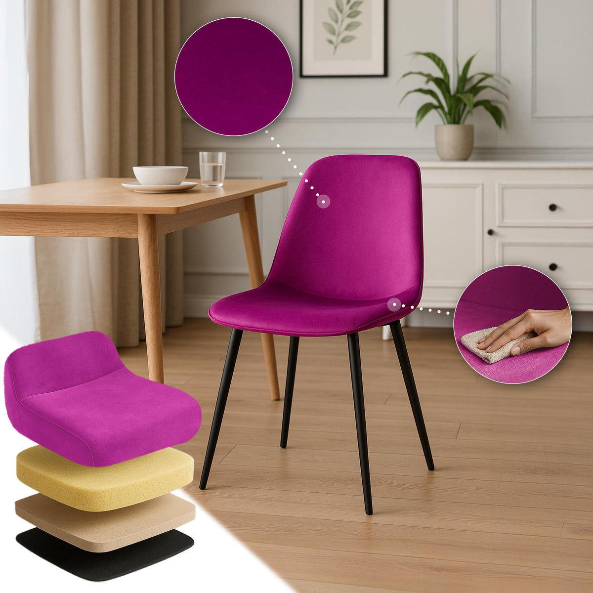 Set van 2 eetkamerstoelen Maryam purper,Fluweel lila