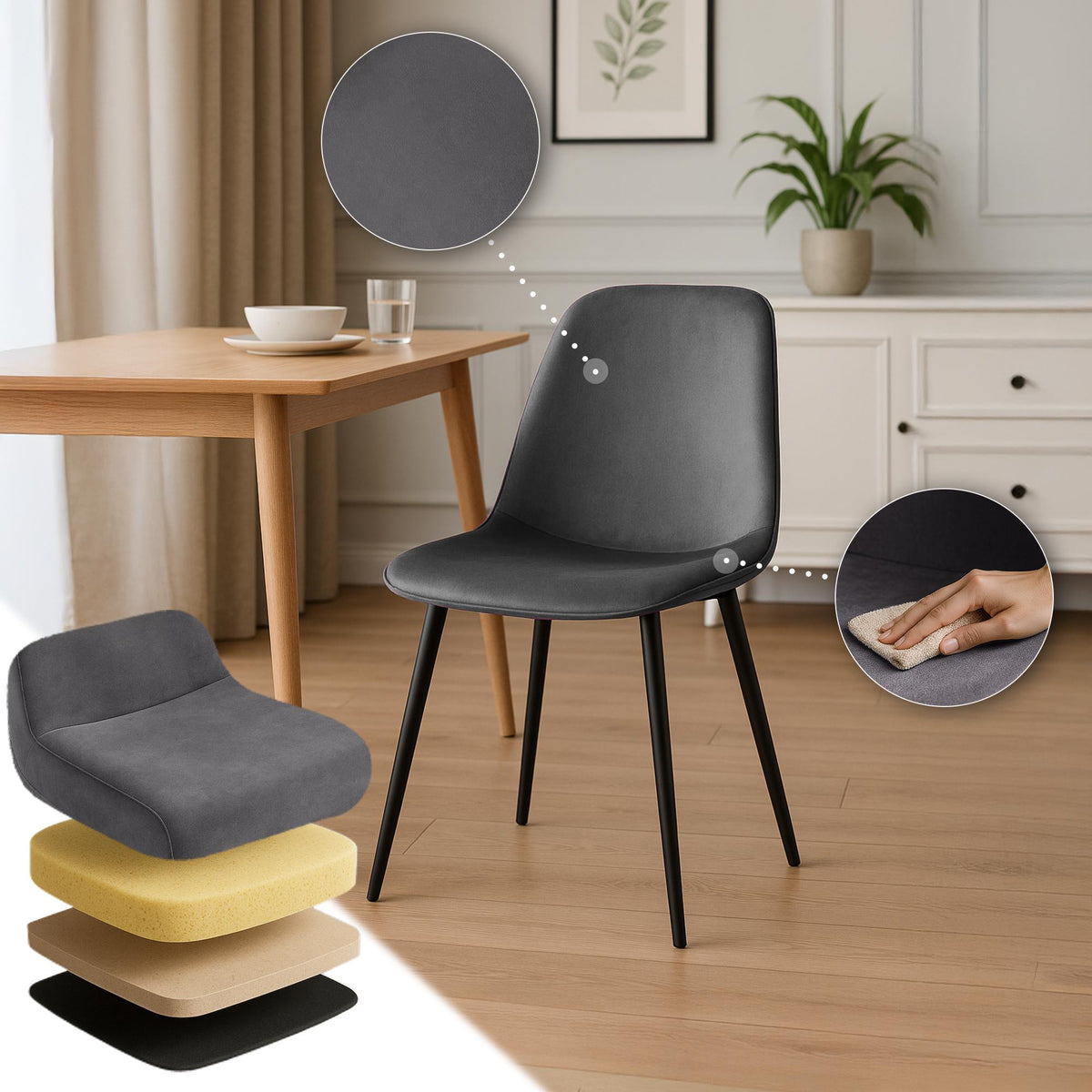 Set van 2 eetkamerstoelen Maryam donkergrijs,Fluweel dunkelgrau